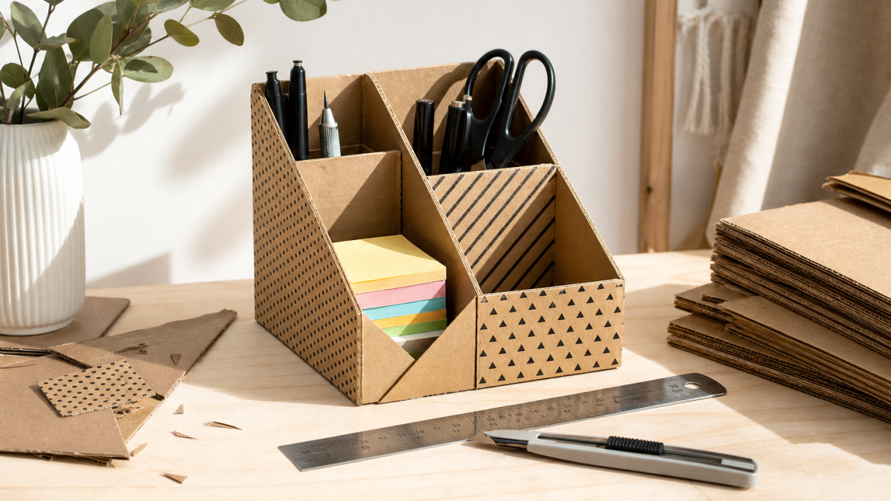 Organizador de escritorio DIY con cartón: materiales y paso a paso