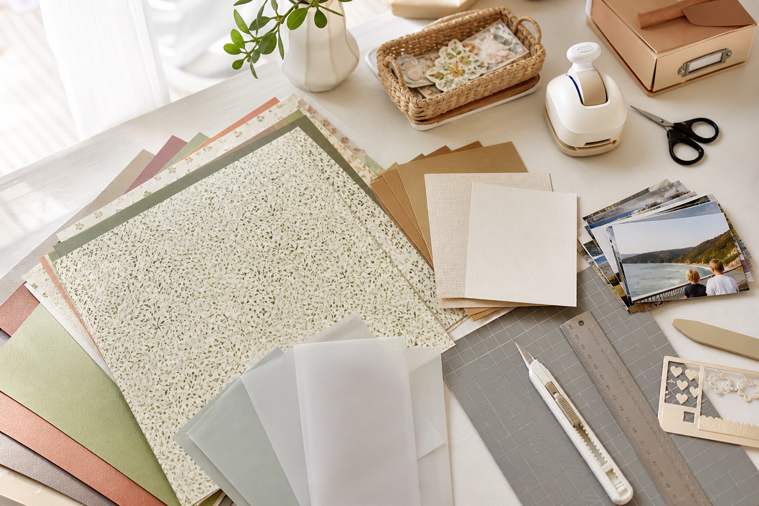 Comparación visual de gramajes de papel para scrapbooking según el uso