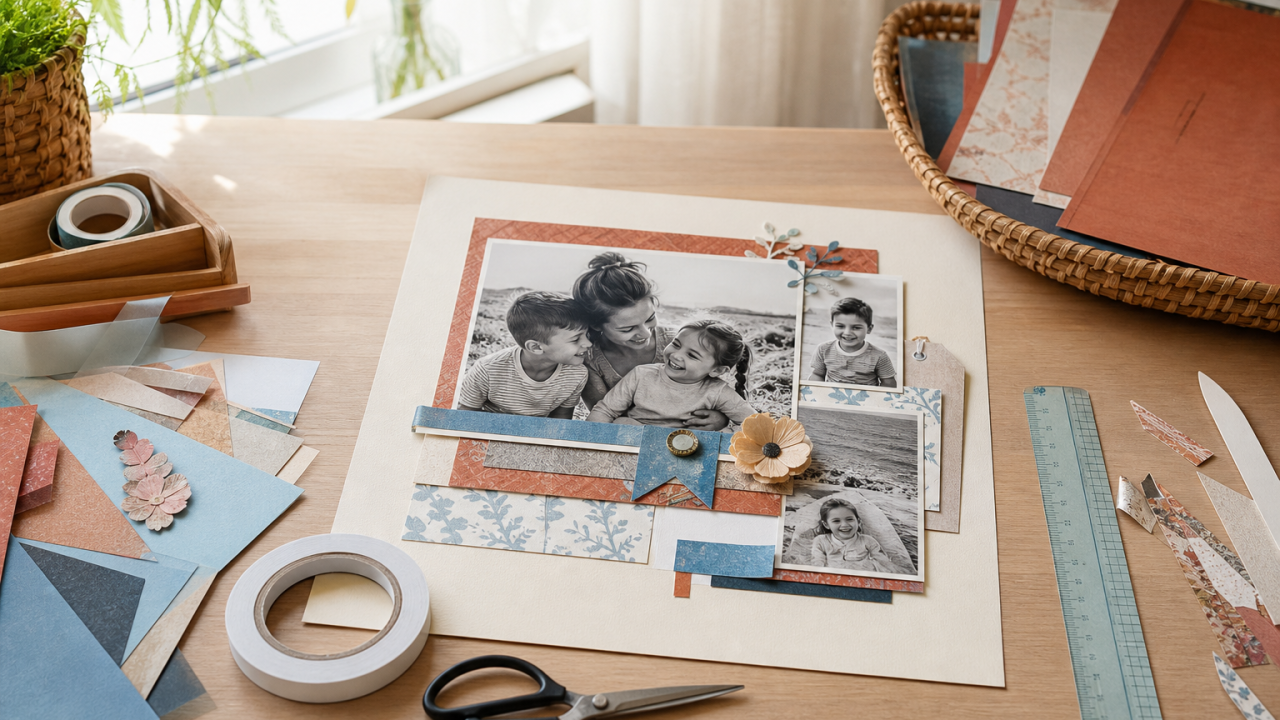 Cómo hacer un layout de scrapbooking: composición, fotos, papeles y adornos